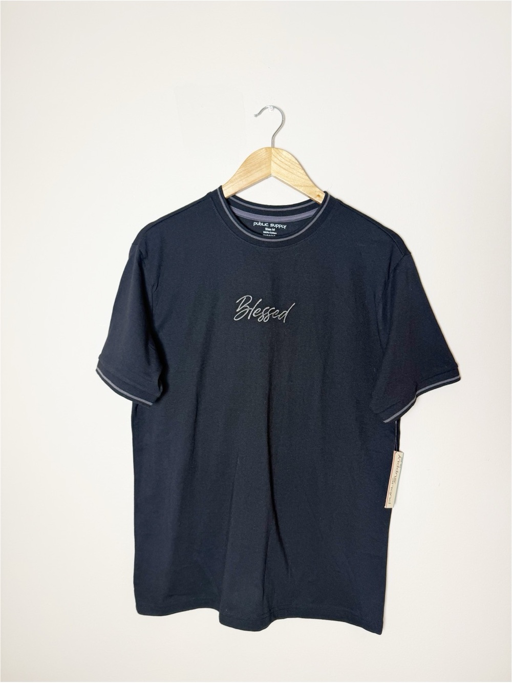 NWT Public Supply Co. NYC “Blessed” Embroidered Tee | Black | Size Medium